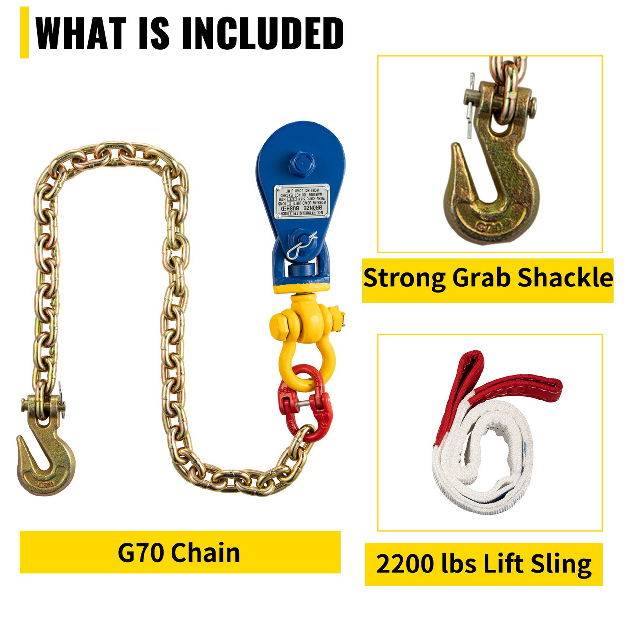 2ton Snatch Block with Chain, 4400 lbs Capacity Snatch Rigging Block, 3'' Single Sheave Block w/Swivel Hook and Latch, Fit 3/8'' Wire Cable Heavy Duty for Recovery Wrecker Roll Back Pulling