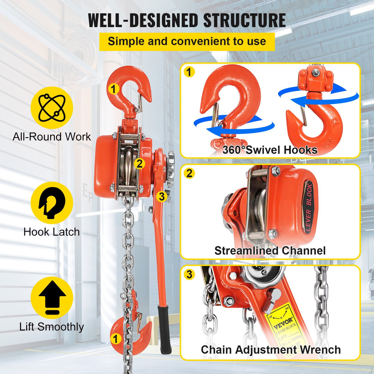 6600lbs 5ft Ratcheting Lever Block Chain Hoist Come Along Puller Pulley