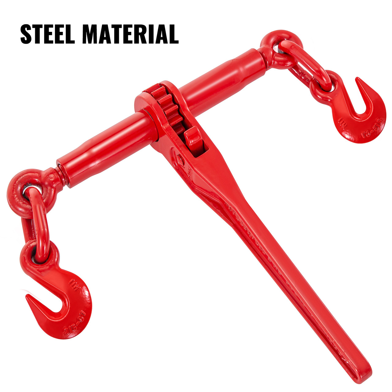 Chain Binder 3/8in x 1/2in, Ratchet Load Binder 9215lbs Capacity, Ratchet Lever Binder w/ G70 Hooks, Adjustable Length, Ratchet Chain Binder for Tie Down, Hauling, Towing, 2 Packs in Red