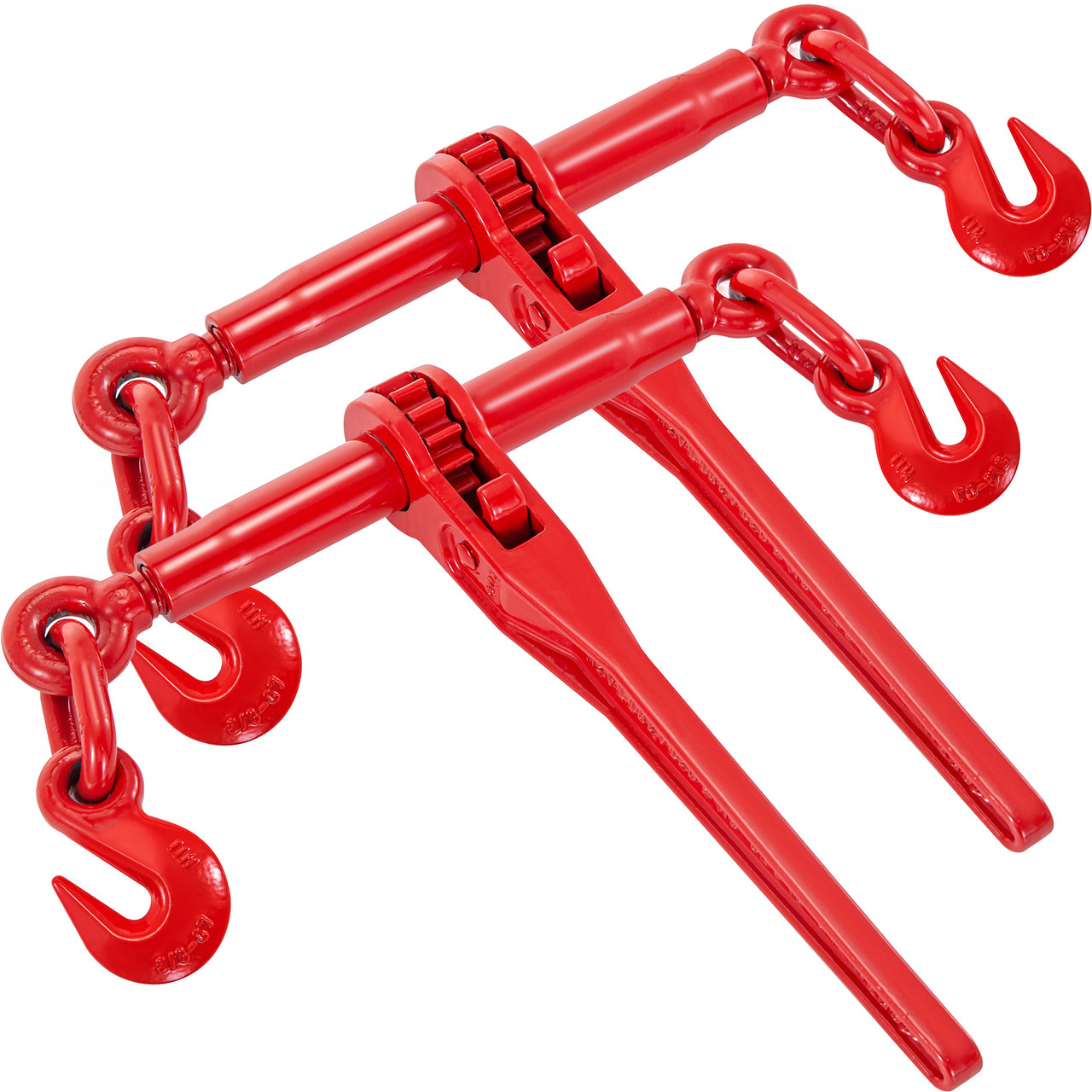 Chain Binder 3/8in x 1/2in, Ratchet Load Binder 9215lbs Capacity, Ratchet Lever Binder w/ G70 Hooks, Adjustable Length, Ratchet Chain Binder for Tie Down, Hauling, Towing, 2 Packs in Red