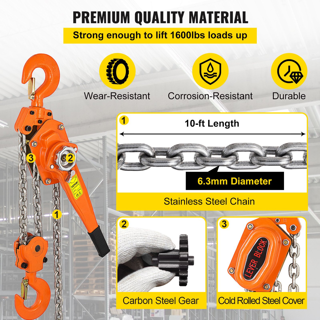 Chain Hoist Lever Hoist 0.75t Capacity With 3m Chain And Heavy Duty Hooks