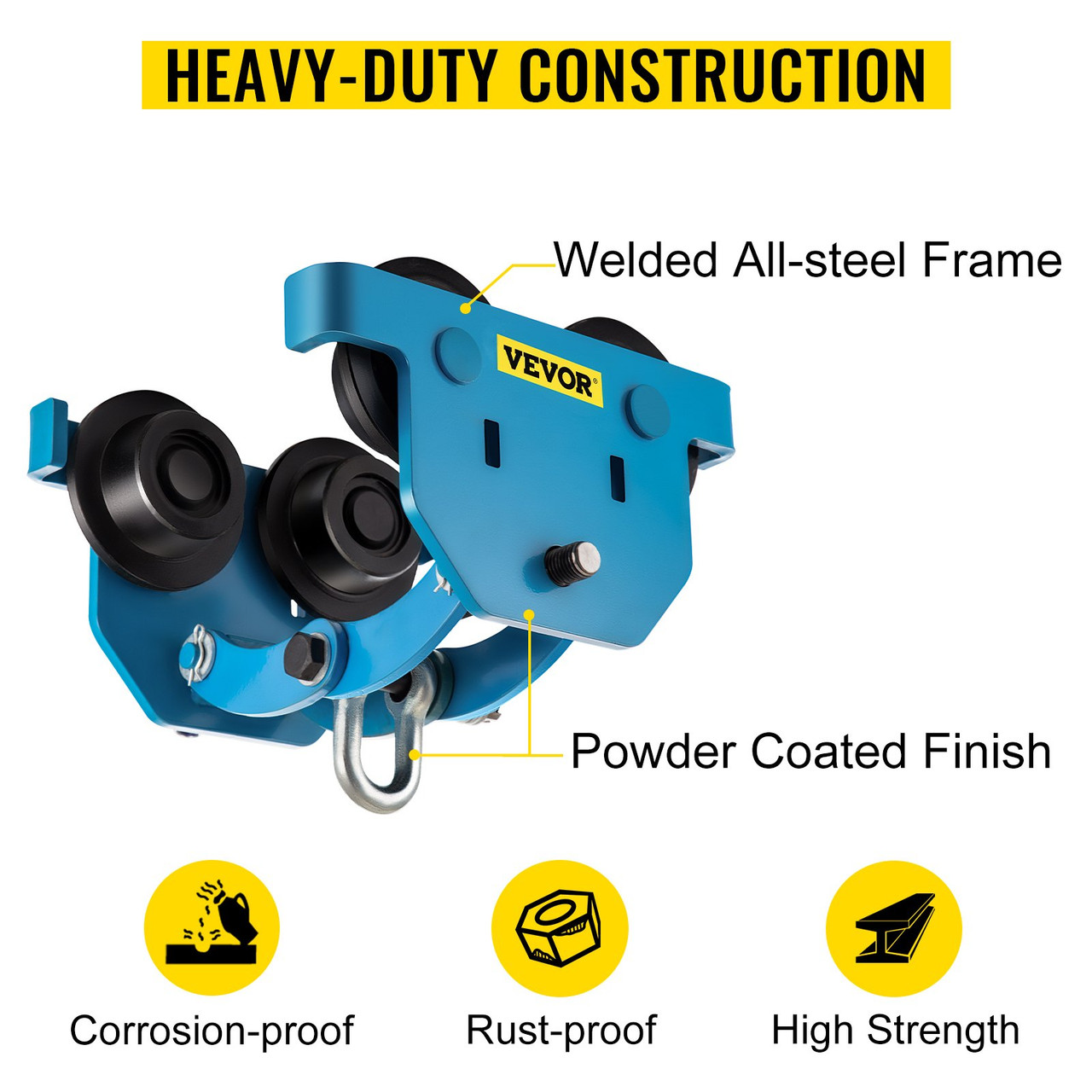 Manual Trolley, 1100LBS/0.5Ton Load Capacity Beam Trolley, 2.8-5.9inch Adjustable Width Push Beam, Track Roller Trolley Steel with Dual Wheels Garage Hoist for Straight Curved I Beam
