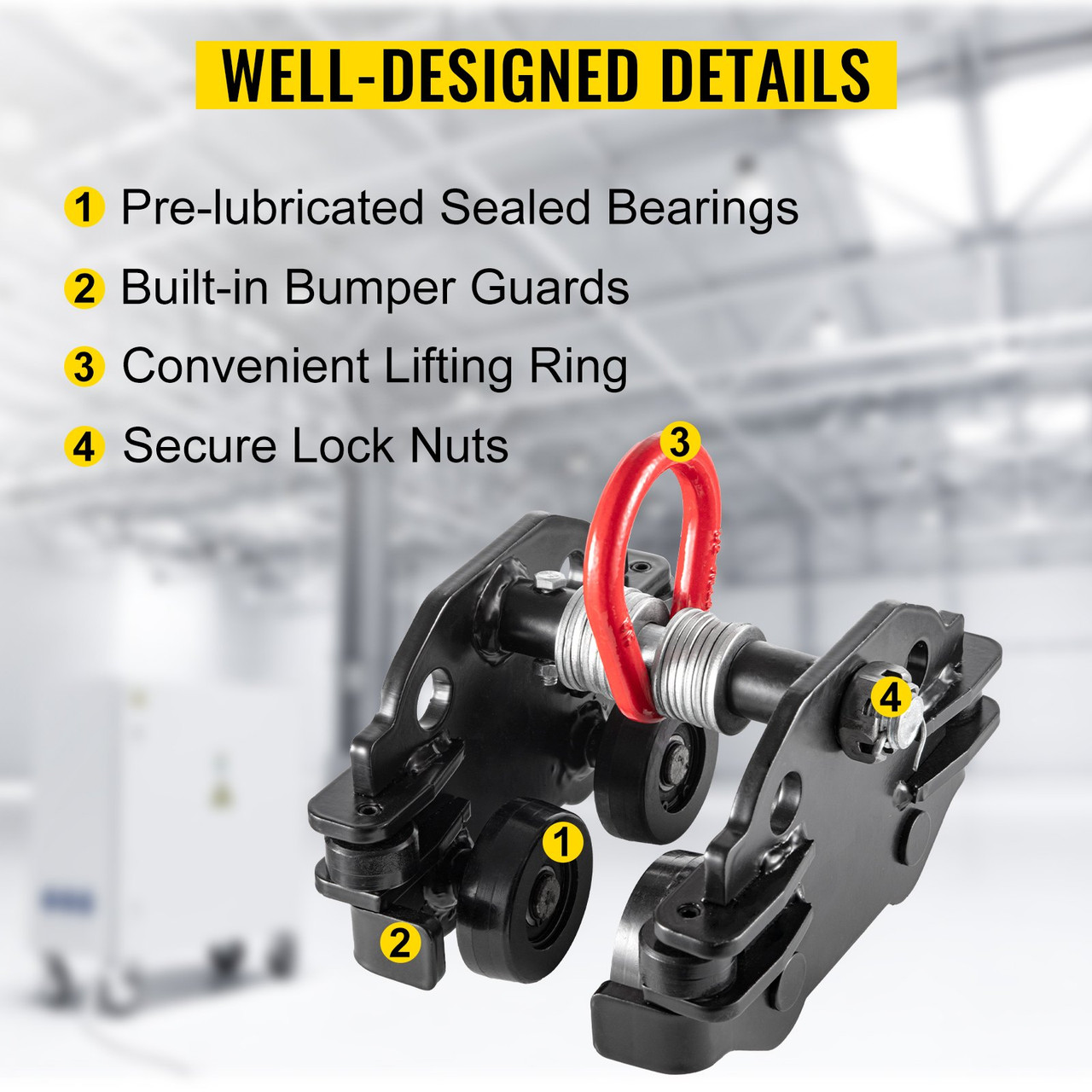 Manual Trolley, 550LBS/0.25Ton Load Capacity Beam Trolley, 1.6-3.7inch Adjustable Width Push Beam, Track Roller Trolley with Dual Wheels Garage Hoist for Straight Curved I Beam