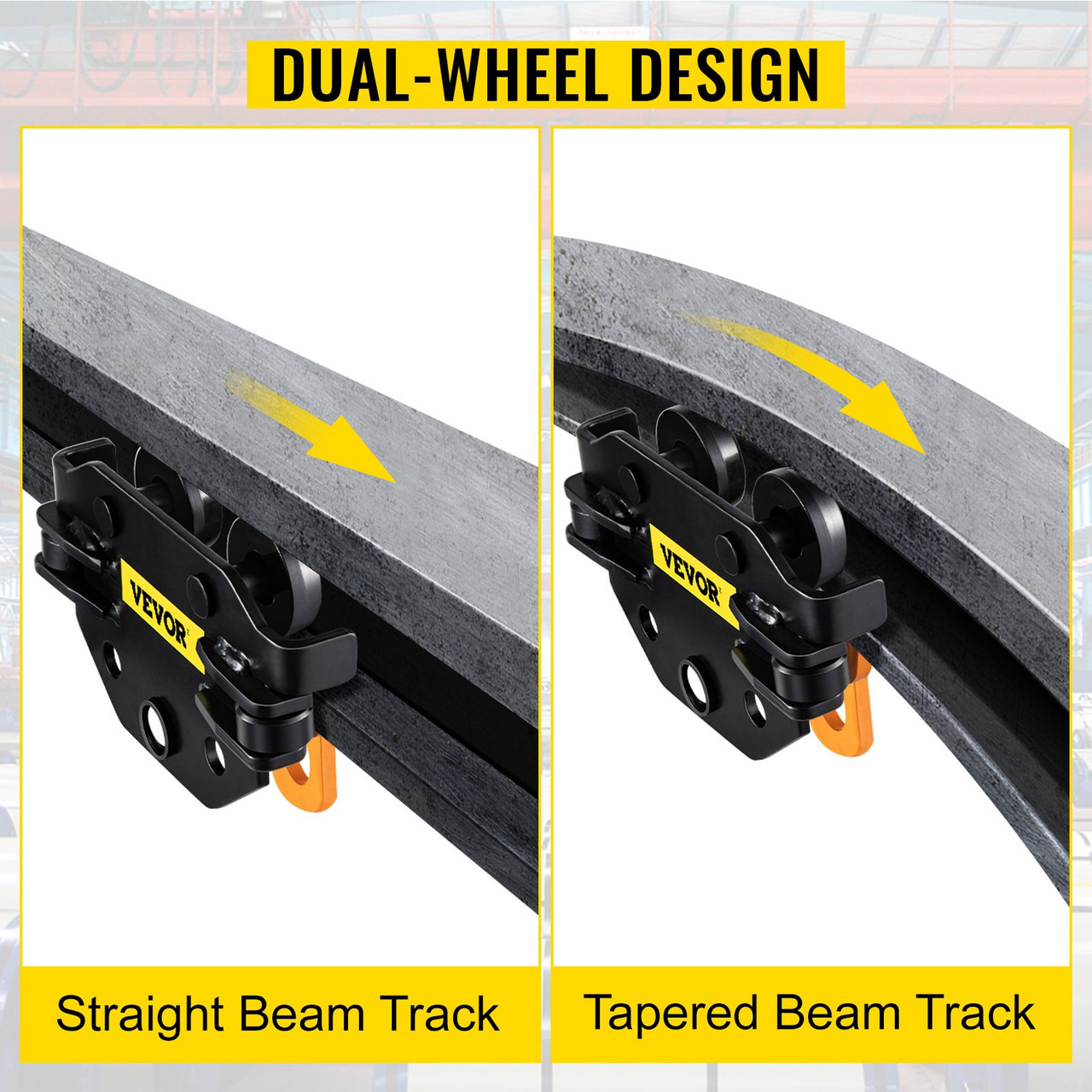 Beam Trolley 1100 LBS/0.5 Ton Capacity with Side Guide Rollers 1.6"-3.3" Adjustable Width