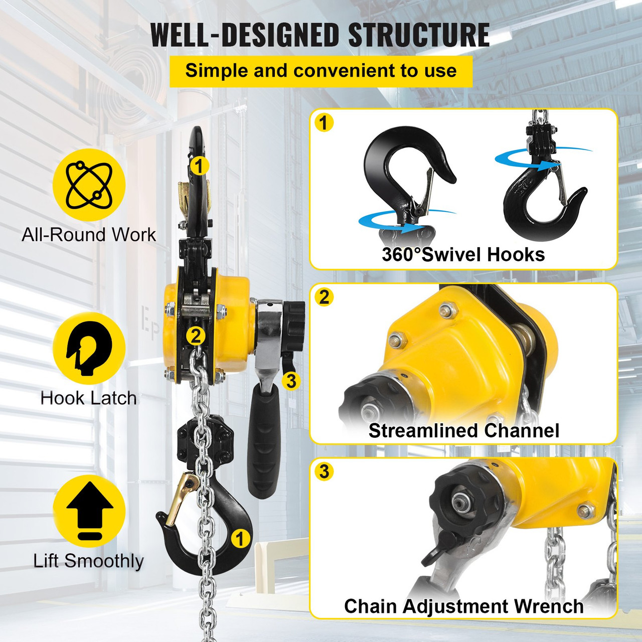 Mini Lever Hoist Chain Block 550lbs 5ft Versatile Construction Posts