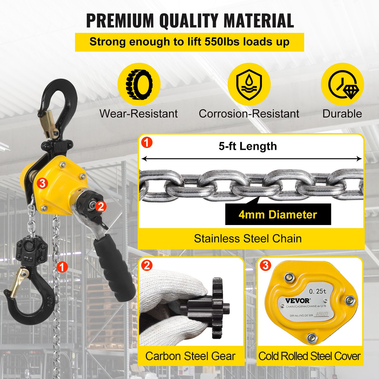 Mini Lever Hoist Chain Block 550lbs 5ft Versatile Construction Posts