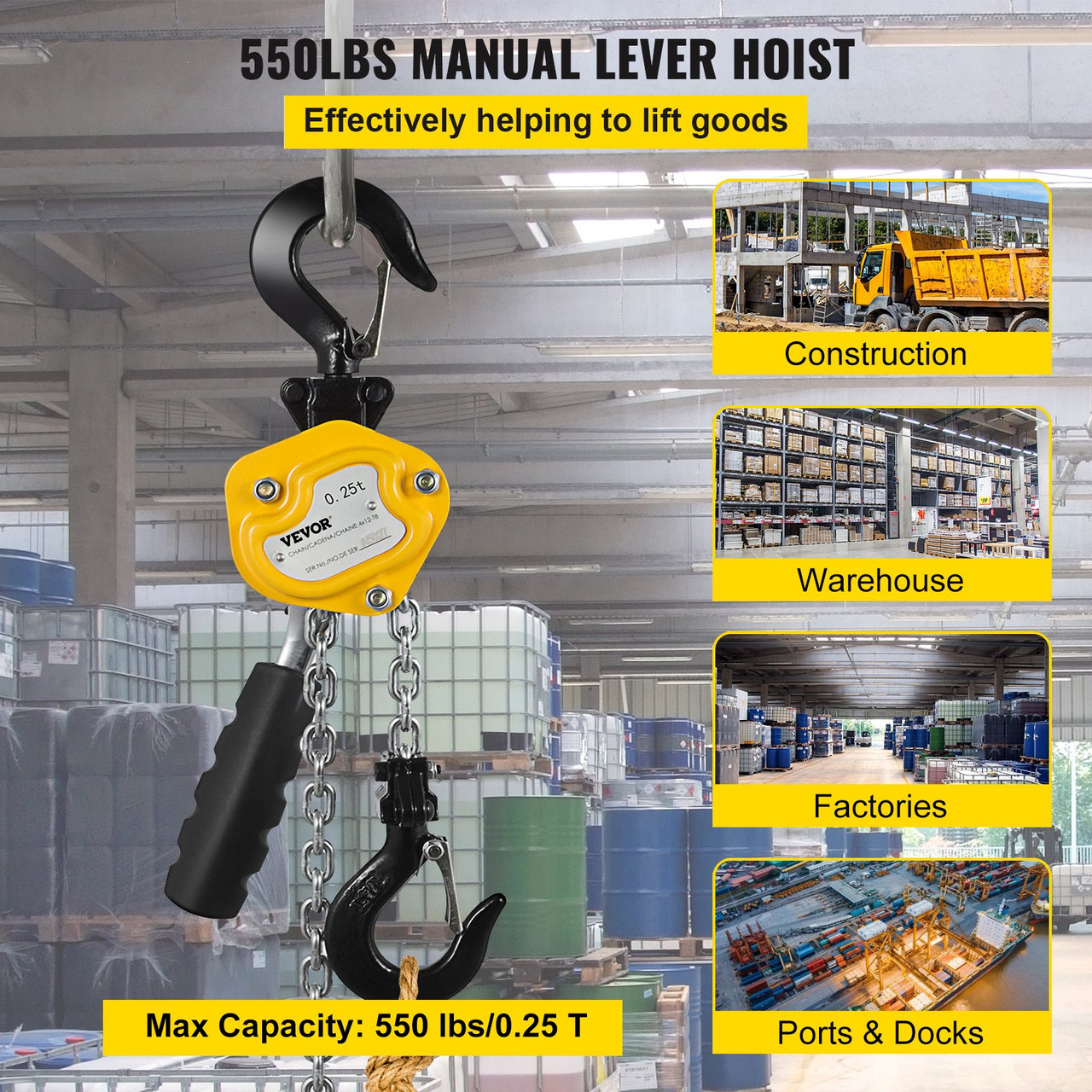 Mini Lever Hoist Chain Block 550lbs 5ft Versatile Construction Posts