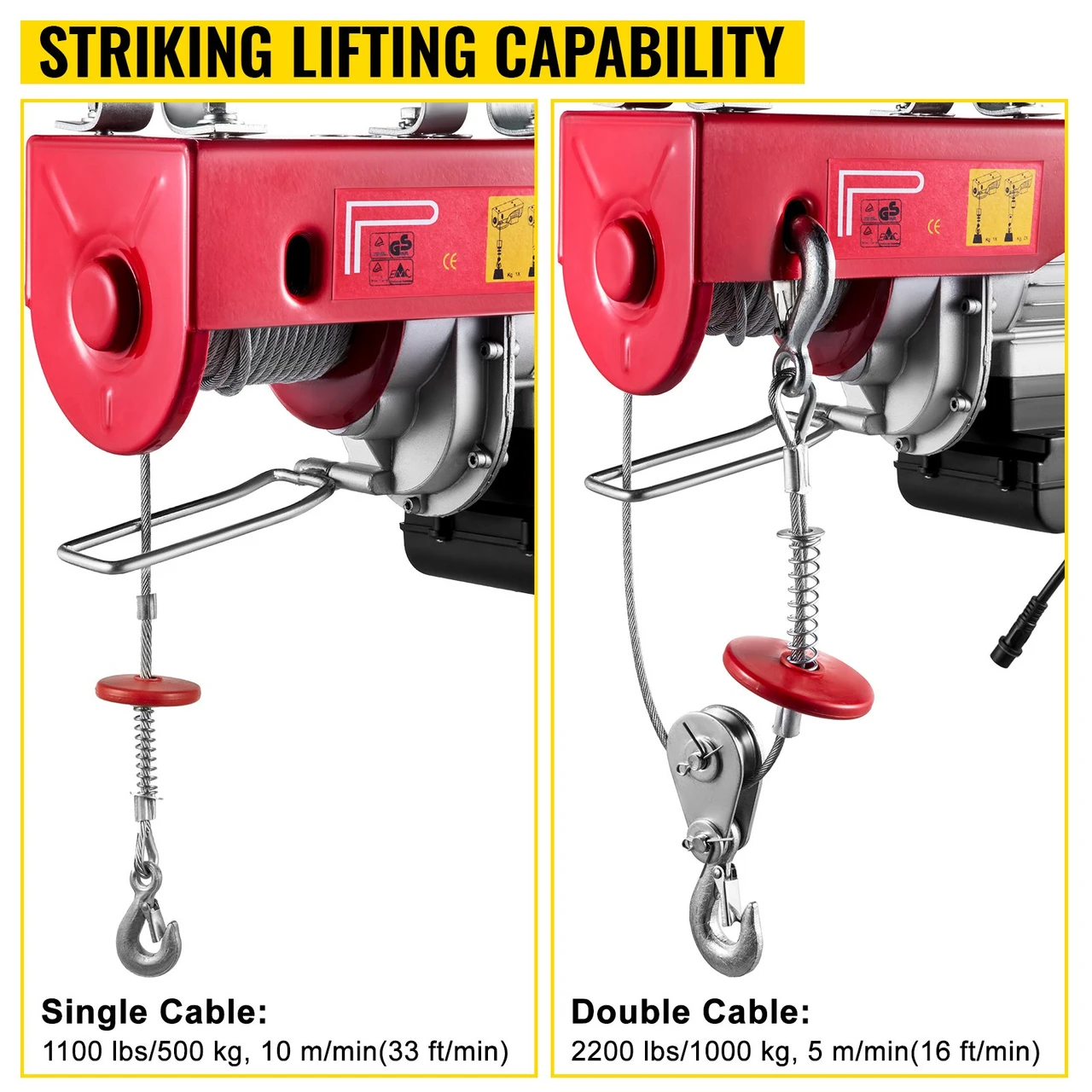 Electric Hoist, 2200LBS Electric Winch, Steel Electric Lift, 110V Electric Hoist With Wireless Remote Control & Single/Double Slings For Lifting In Factories, Warehouses, Construction Site