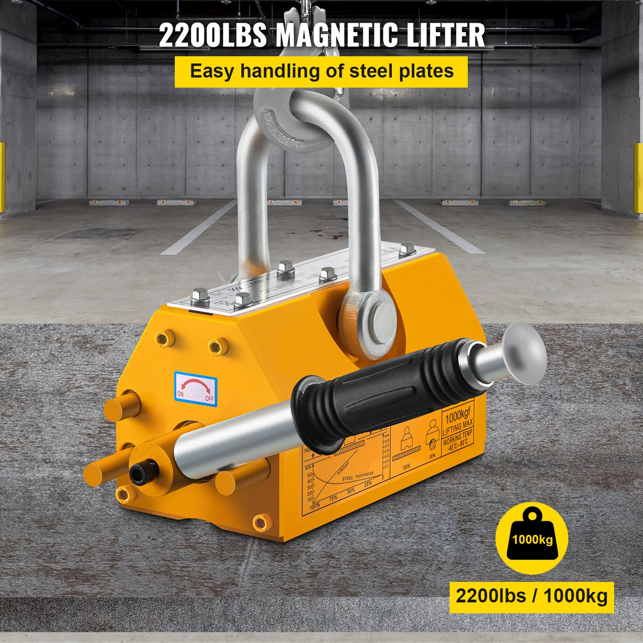 1000 KG Steel Magnetic Lifter Heavy Duty Crane Hoist Lifting Magnet 2200lb