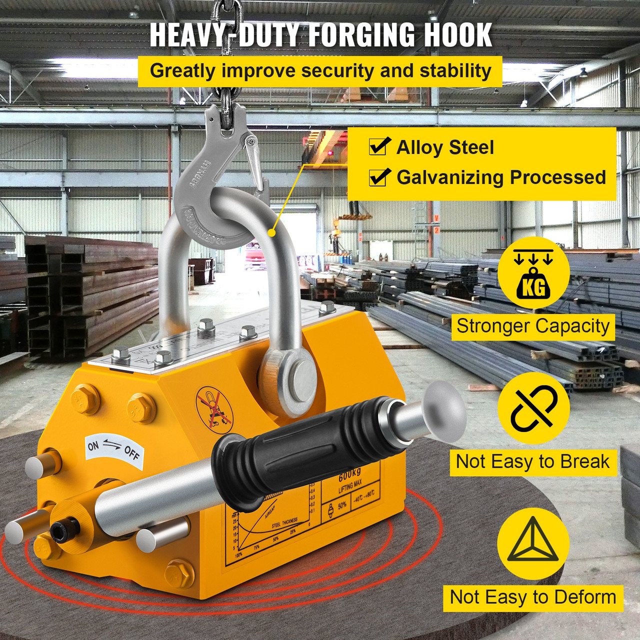 1320lbs Steel Lifting Magnet Heavy Duty 600kg Steel Magnet Lifting Hoist Crane