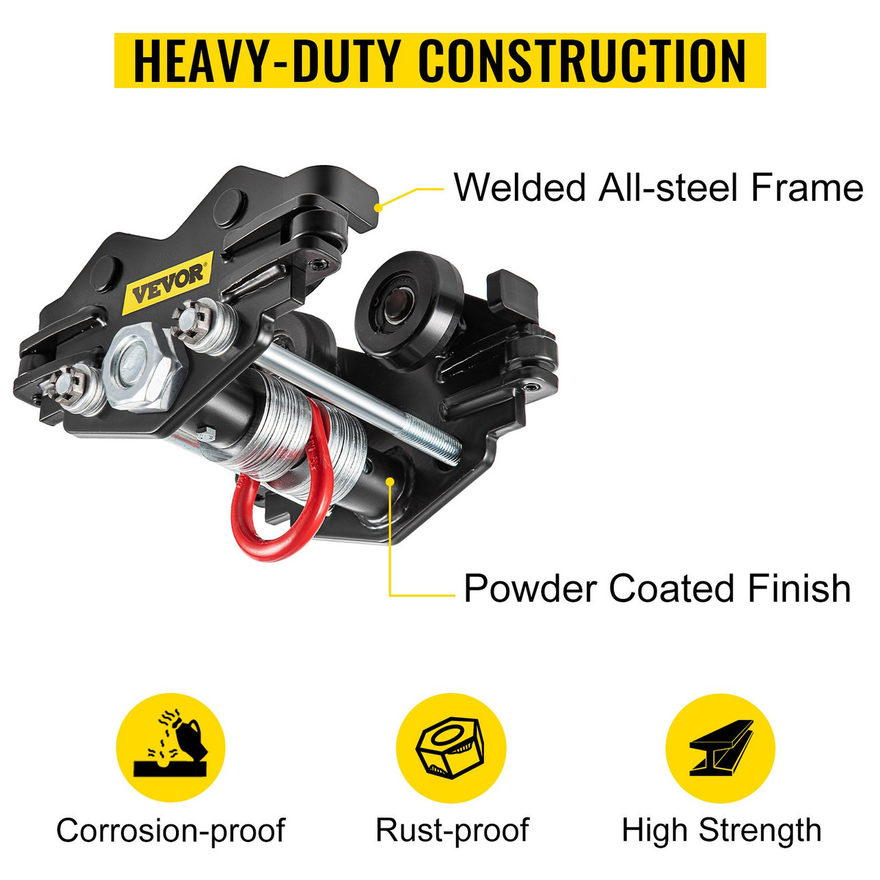Manual Trolley, 4400 LBS/2 Ton Load Capacity Beam Trolley, 2"-3.5" Adjustable Width Push Beam, Track Roller Trolley Steel Powder Coating with Dual Wheels Garage Hoist for Straight Curved I Beam