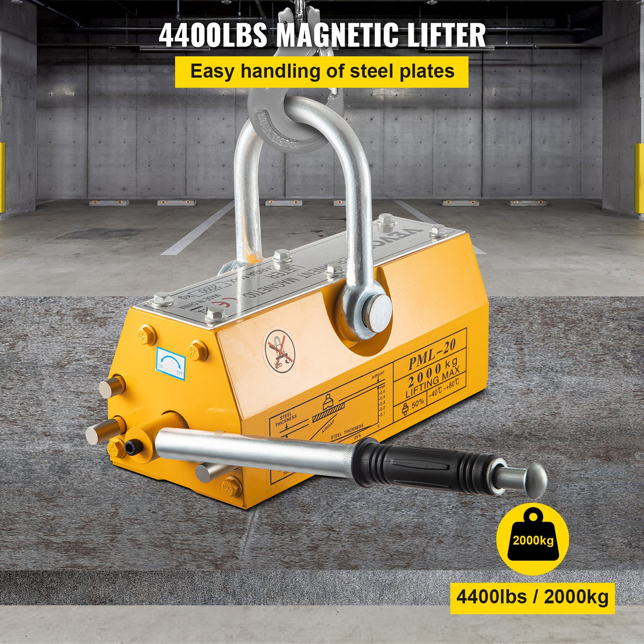 4400lbs Steel Lifting Magnet Heavy Duty 2000kg Steel Magnet Lifting Hoist Crane