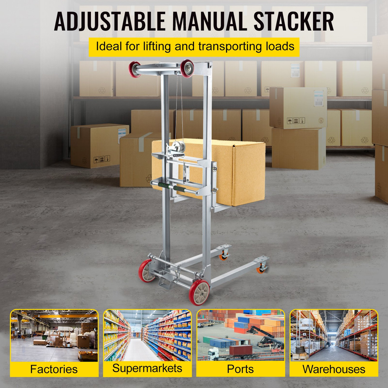 Manual Winch Stacker Material Lift 63" Max Height 551 lbs Capacity Lift