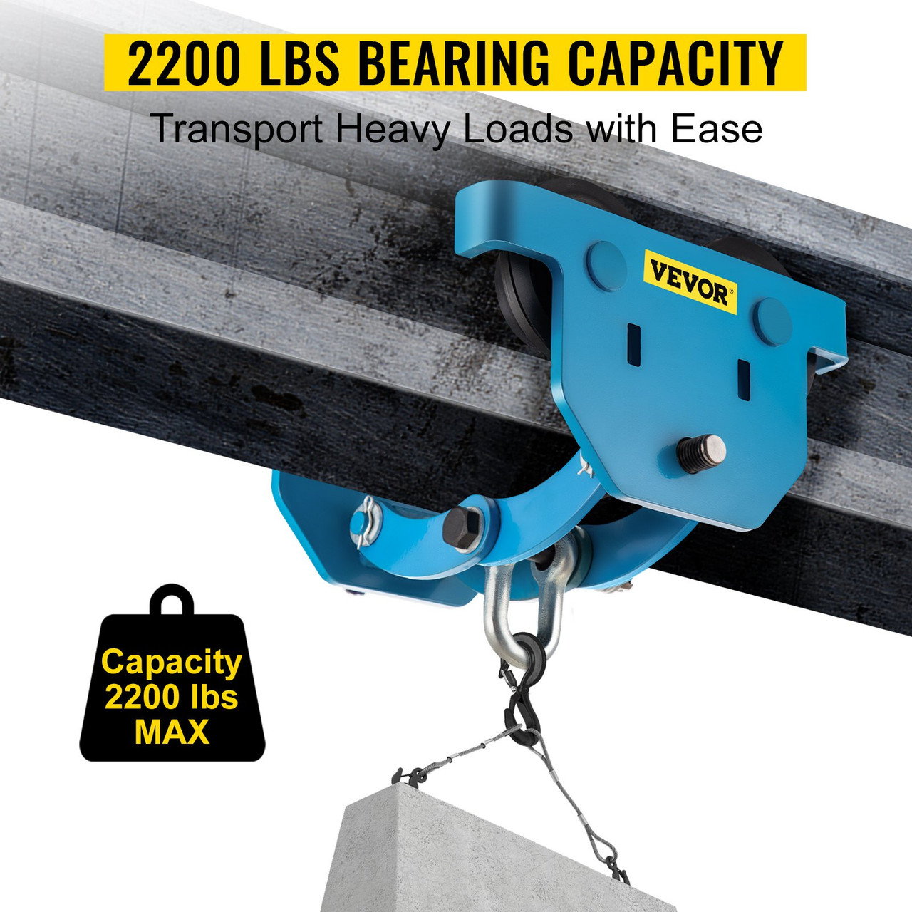 Manual Trolley, 4400LBS/2Ton Load Capacity Beam Trolley, 2.8-6.9 inch Adjustable Width Push Beam, Track Roller Trolley Steel with Dual Wheels Garage Hoist for Straight Curved I Beam