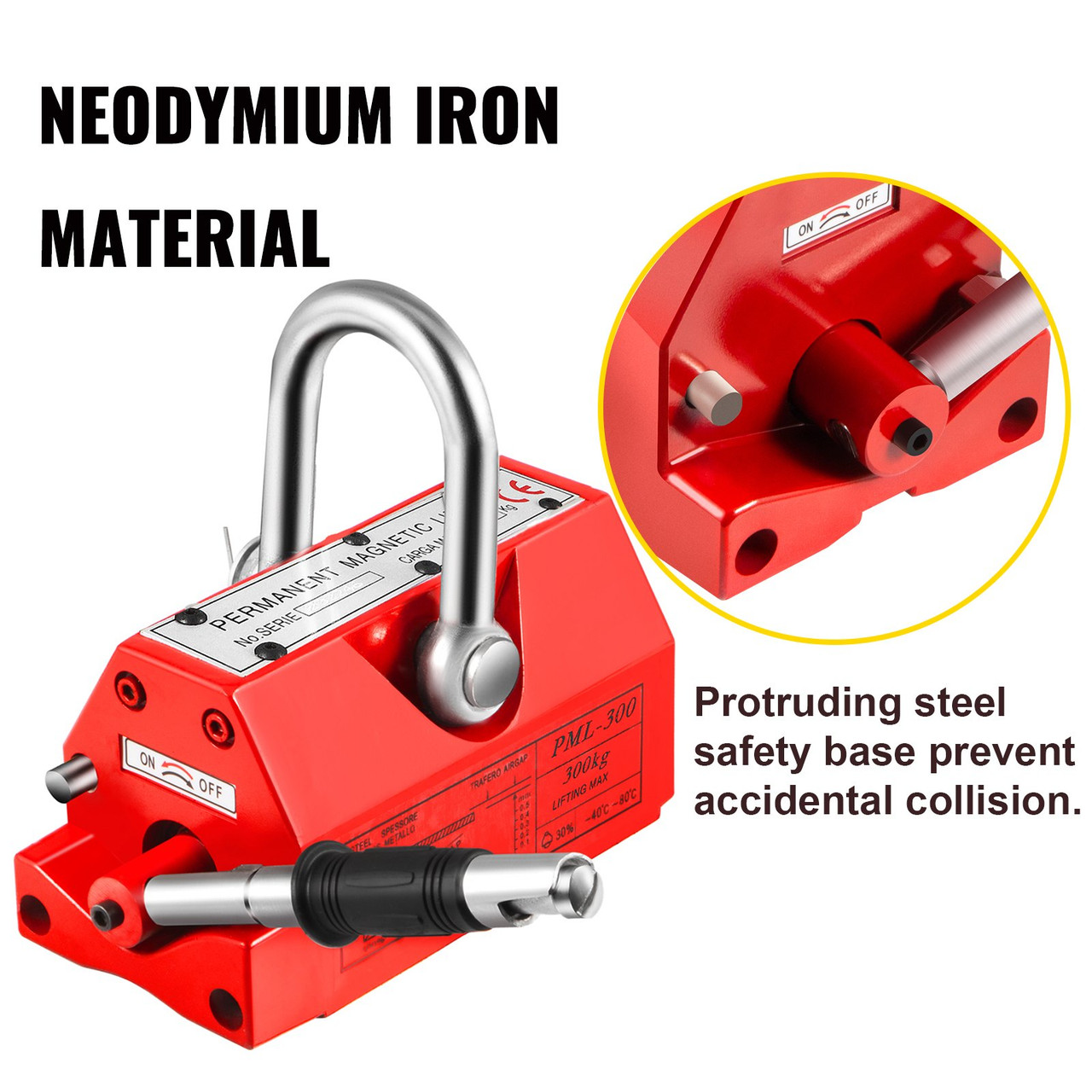 Magnetic Lifter, 660LBS Capability Upgraded Lifting Magnet, 300KG Hoist Magnet, Neodymium Iron Permanent Magnet Crane, Heavy Duty for Lifting Steel Sheets, Plates, Blocks, and Cylinders