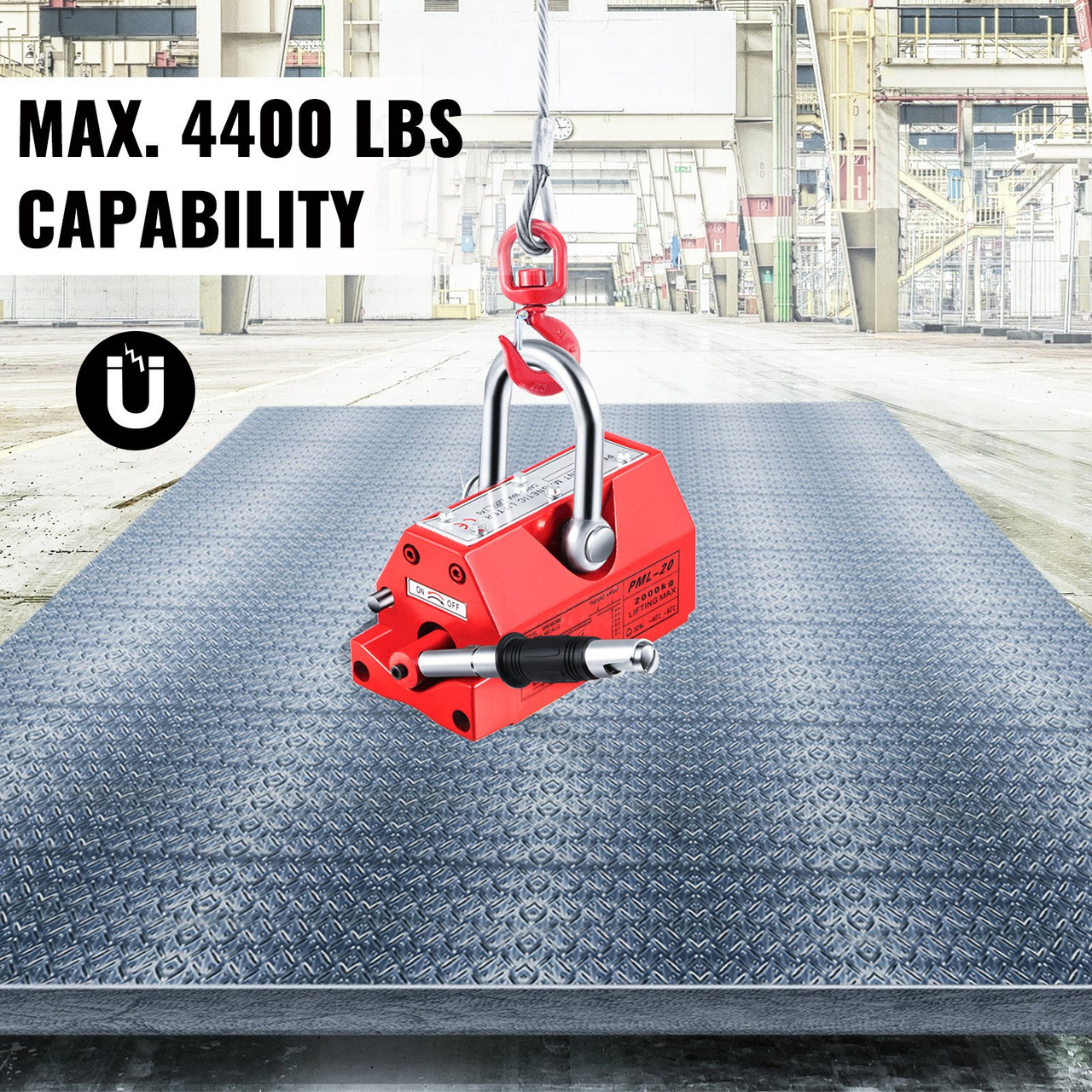Magnetic Lifter, 4400LBS Capability Upgraded Lifting Magnet, 2000KG Hoist Magnet, Neodymium Iron Permanent Magnet Crane, Heavy Duty for Lifting Steel Sheets, Plates, Blocks, and Cylinders