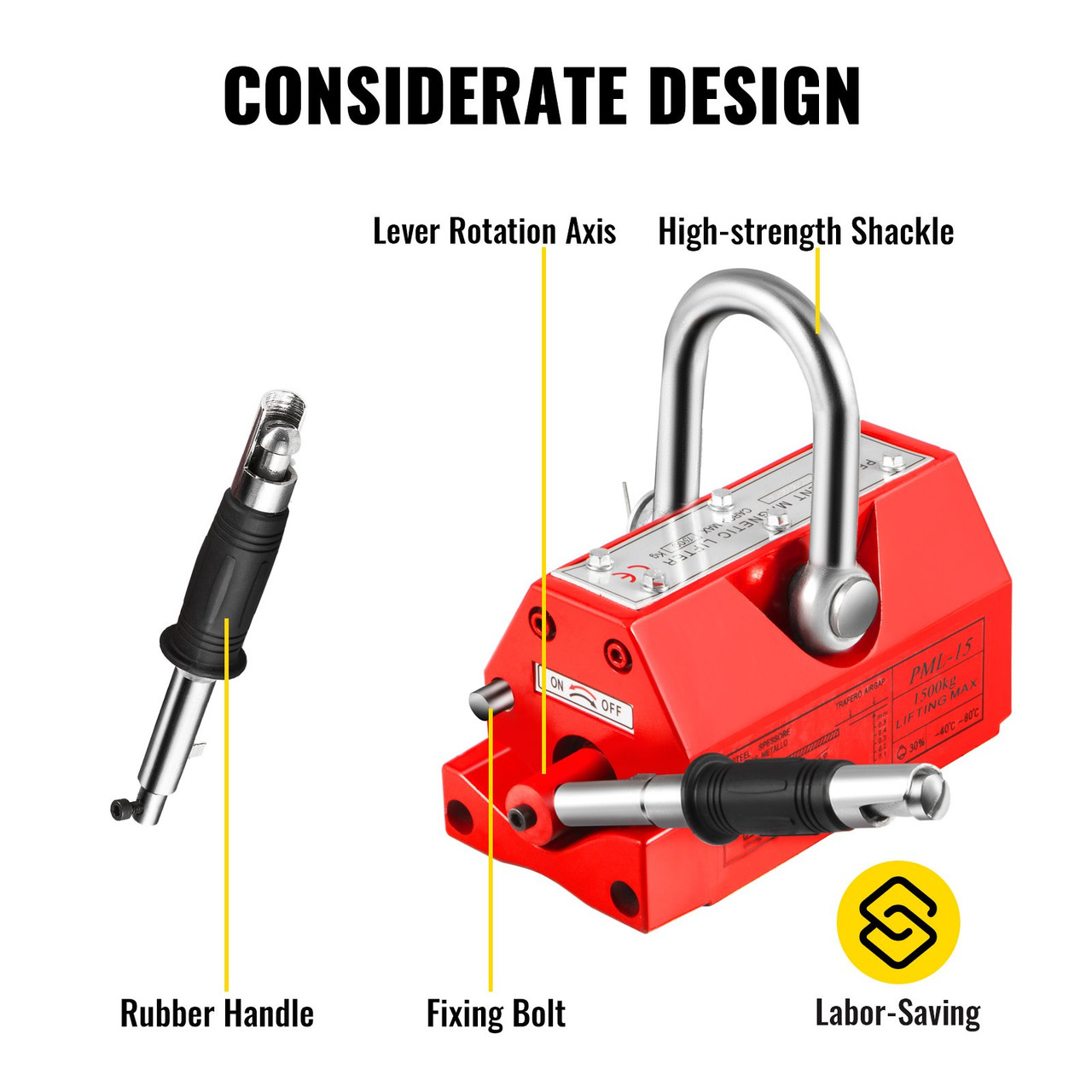 Magnetic Lifter, 3300LBS Capability Upgraded Lifting Magnet, 1500KG Hoist Magnet, Neodymium Iron Permanent Magnet Crane, Heavy Duty for Lifting Steel Sheets, Plates, Blocks, and Cylinders