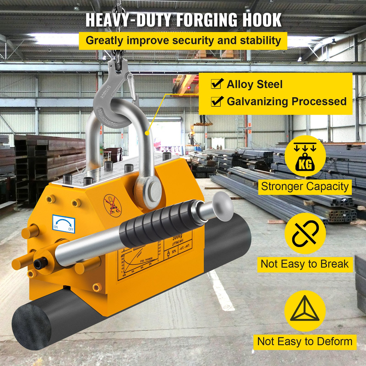 Permanent Magnetic Lifter, 660lbs Lifting Magnet, 300kg Lifting Capacity Magnet Crane Hoist, Neodymium Iron, Heavy Duty Steel Lift Magnet for Metal Lifting, Hoist, Shop Crane, Block, Board