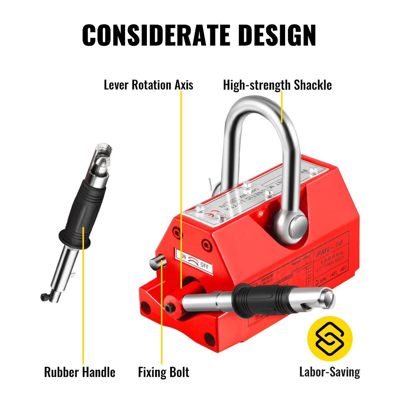 Magnetic Lifter, 2200LBS Capability Upgraded Lifting Magnet, 1000KG Hoist Magnet, Neodymium Iron Permanent Magnet Crane, Heavy Duty for Lifting Steel Sheets, Plates, Blocks, and Cylinders