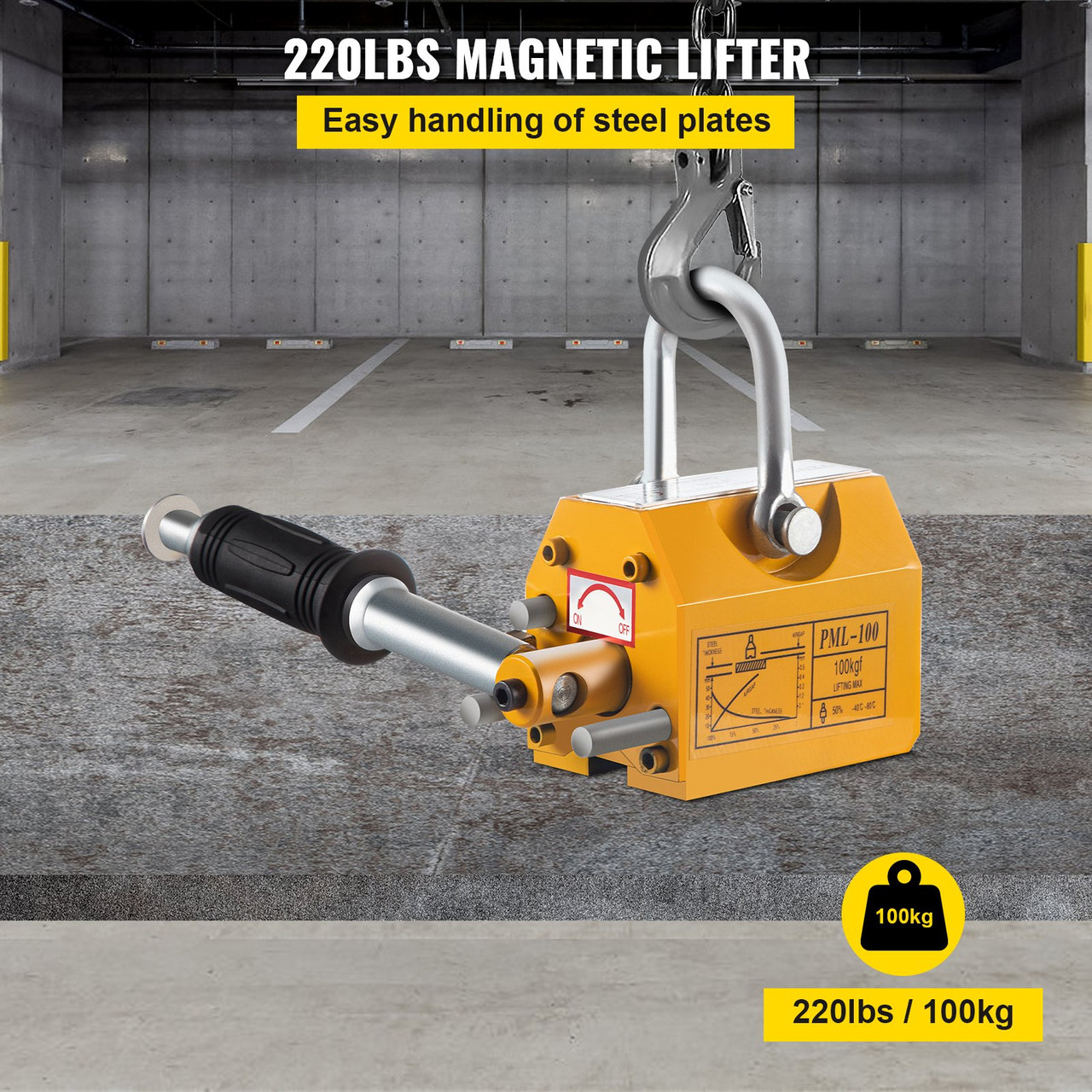 100 KG Steel Magnetic Lifter Heavy Duty Crane Hoist Lifting Magnet 220lb