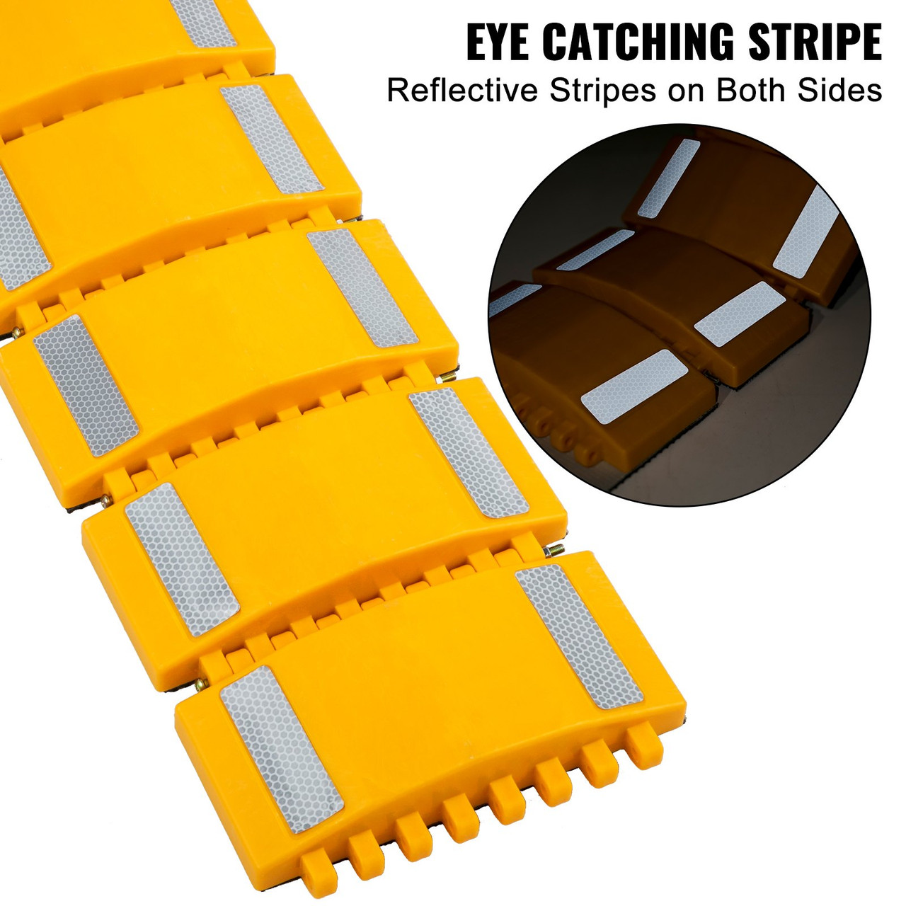 Portable Speed Bump 9.8 Ft Speed Hump Rubber Reflective Speed Bumps for Asphalt Concrete Gravel Driveway Roads Parking Lot Parking Hump Used On Car, Truck, Bus, Trailer, Streets, Shopping Mall