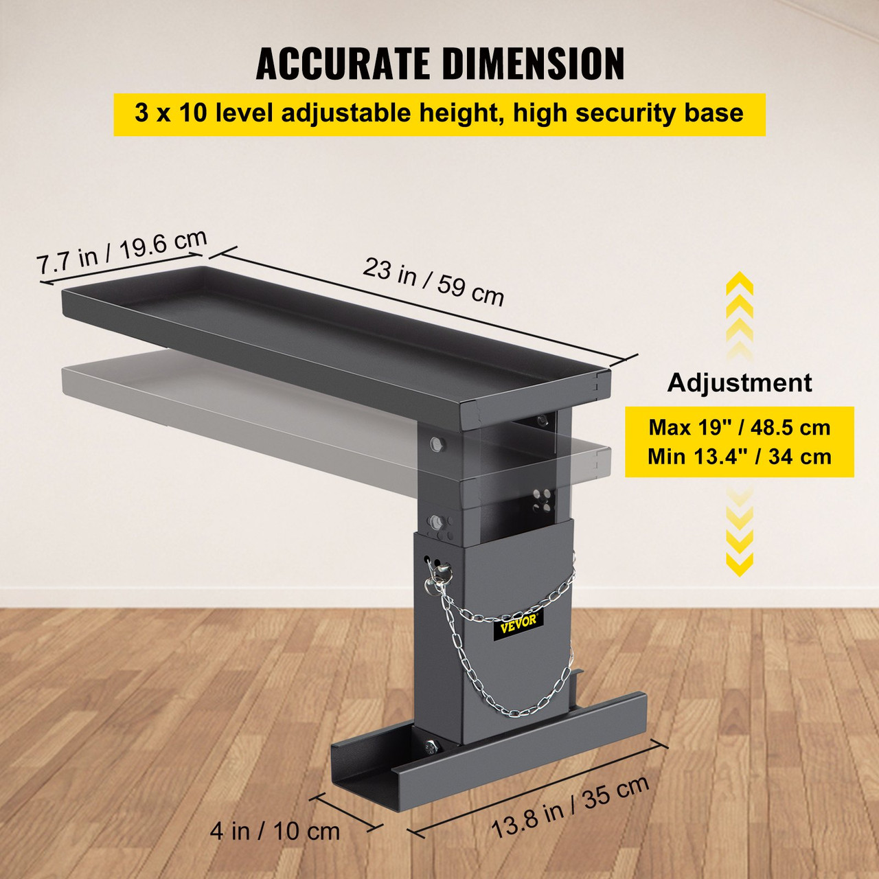 23.4x7.6-Inch Ladder Extender, Extension Ladder 12.25-19.7-Inch Adjustable Height Range, Ladder Leveling Tool, Stair Ladder Extension with Chain Pins in Steel for Stairs, in Black Powder Coated