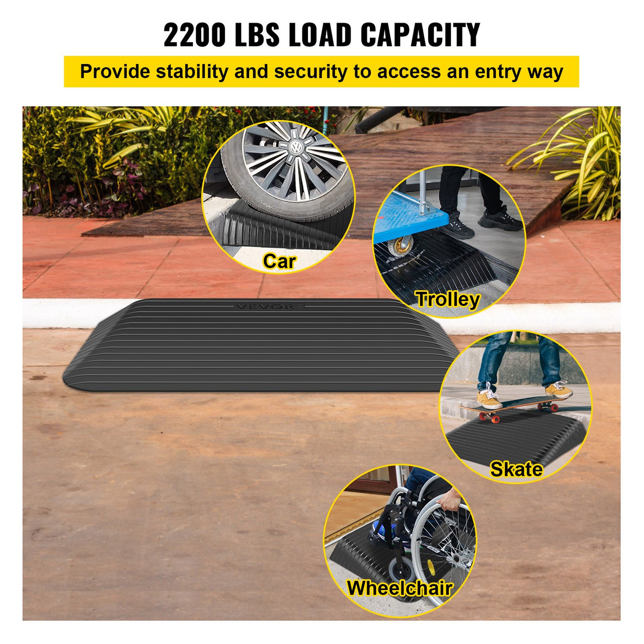 Rubber Threshold Ramp, 3" Rise Threshold Ramp Doorway, Recycled Rubber Power Threshold Ramp Rated 2200 Lbs Load Capacity, Non-Slip Surface Rubber Solid Threshold Ramp for Wheelchair and Scooter