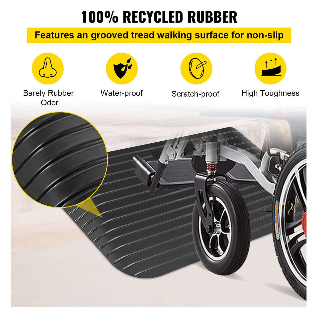 Rubber Threshold Ramp, 3" Rise Threshold Ramp Doorway, Recycled Rubber Power Threshold Ramp Rated 2200 Lbs Load Capacity, Non-Slip Surface Rubber Solid Threshold Ramp for Wheelchair and Scooter