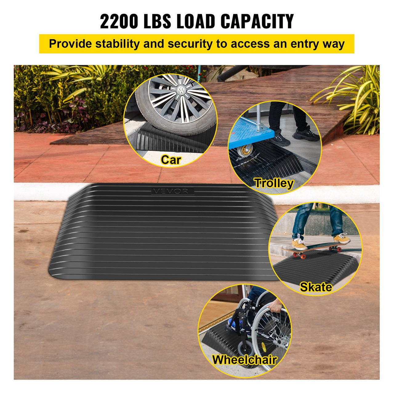 Rubber Threshold Ramp, 3.5" Rise Threshold Ramp Doorway, Recycled Rubber Power Threshold Ramp Rated 2200Lbs Load Capacity, Non-Slip Surface Rubber Solid Threshold Ramp for Wheelchair and Scooter