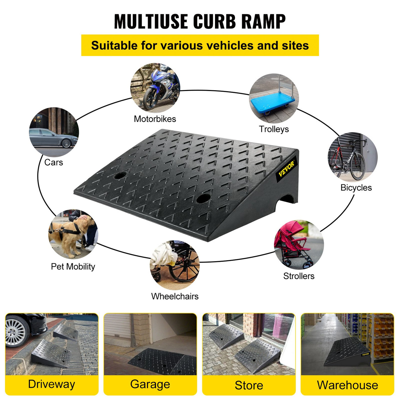 Curb Ramp Heavy Duty Threshold Ramp 4.3" Height For Driveway 2 PCS Black