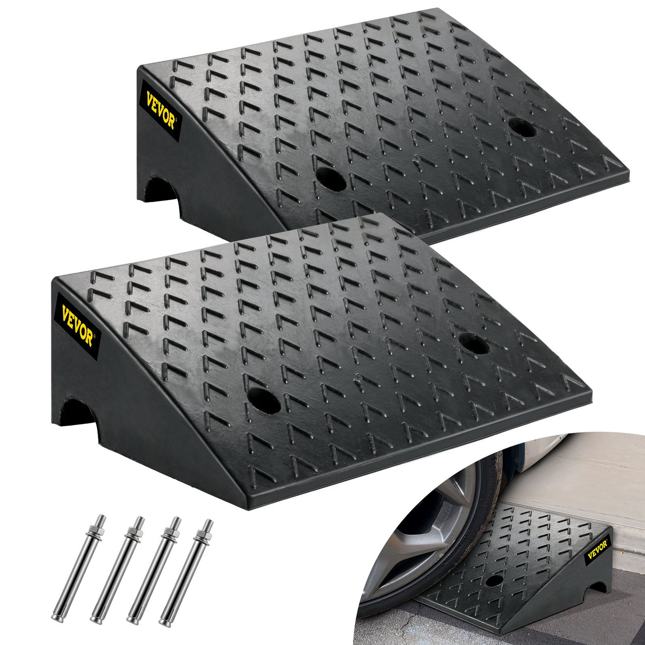Curb Ramp Heavy Duty Threshold Ramp 4.3" Height For Driveway 2 PCS Black