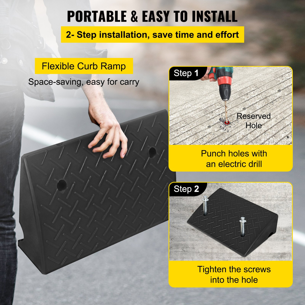 Heavy Duty Rubber Curb Ramp for Material Handling Transport Dolly