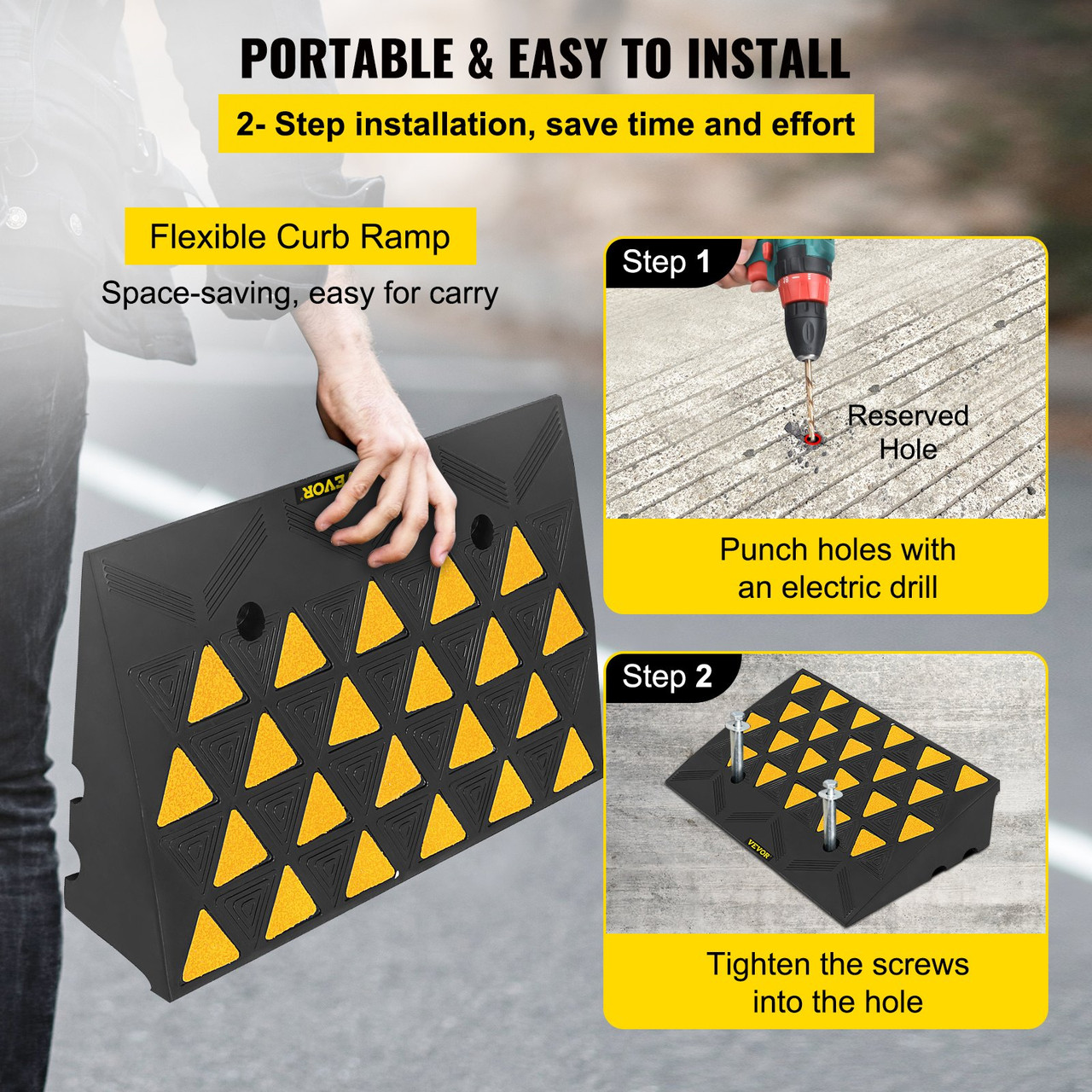 Heavy Duty Rubber Curb Ramp for Material Handling Transport Dolly
