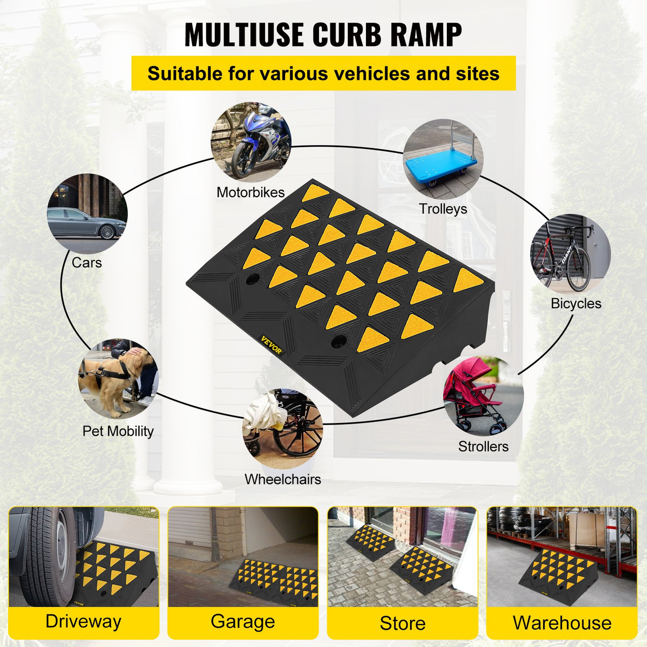 Heavy Duty Rubber Curb Ramp for Material Handling Transport Dolly