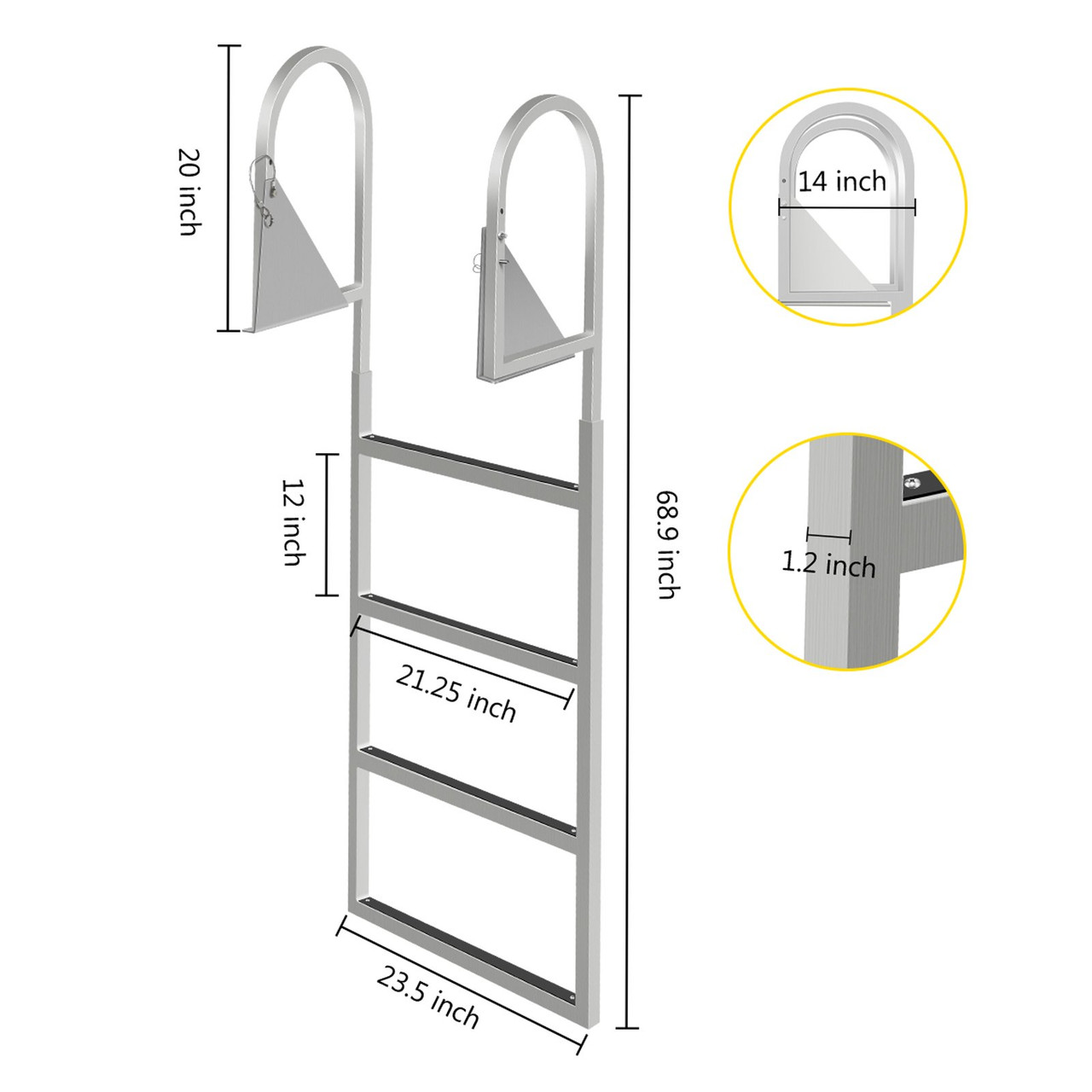 Aluminum Dock Ladder, Boat Dock Ladder 4 Steps Pontoon Ladder, Dock Stairs