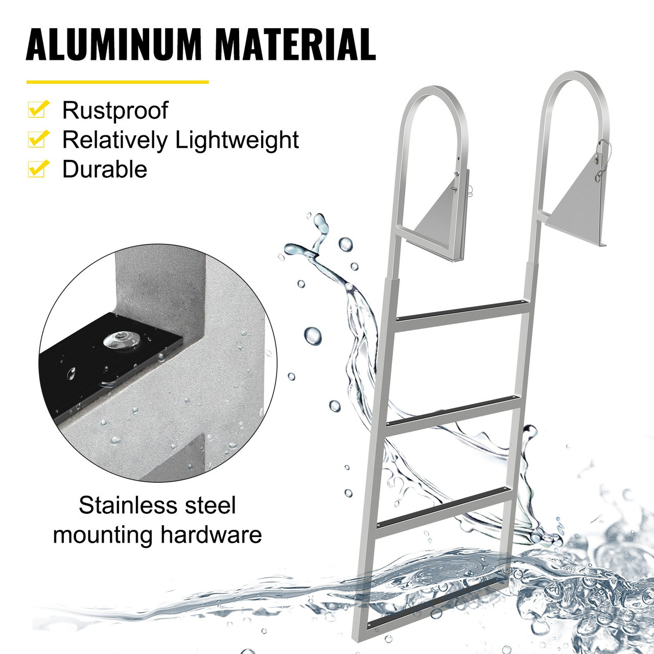 Aluminum Dock Ladder, Boat Dock Ladder 4 Steps Pontoon Ladder, Dock Stairs