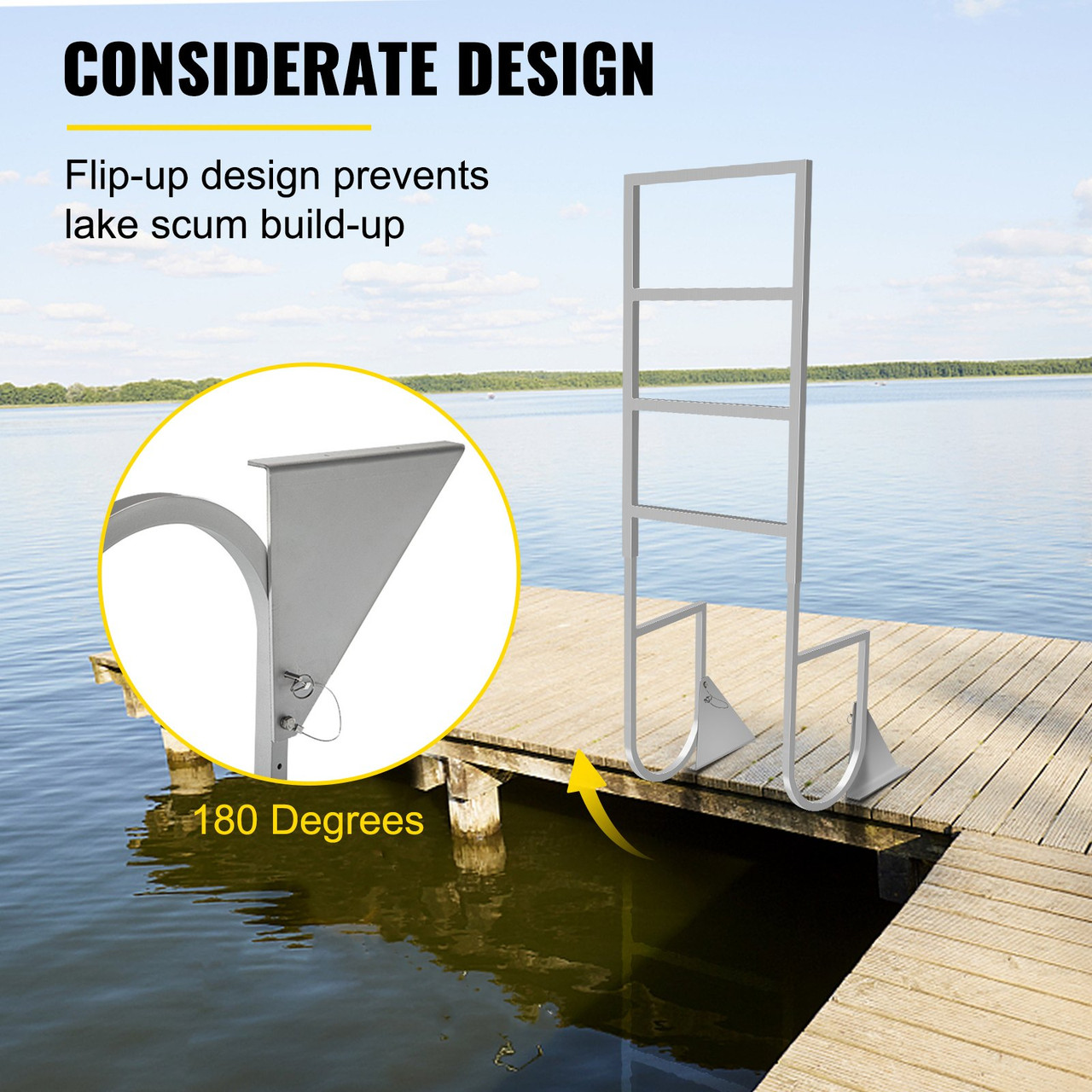 Aluminum Dock Ladder, Boat Dock Ladder 4 Steps Pontoon Ladder, Dock Stairs