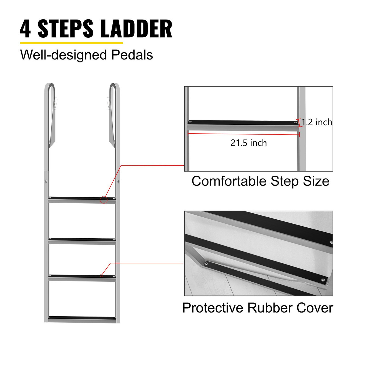 Aluminum Dock Ladder, Boat Dock Ladder 4 Steps Pontoon Ladder, Dock Stairs