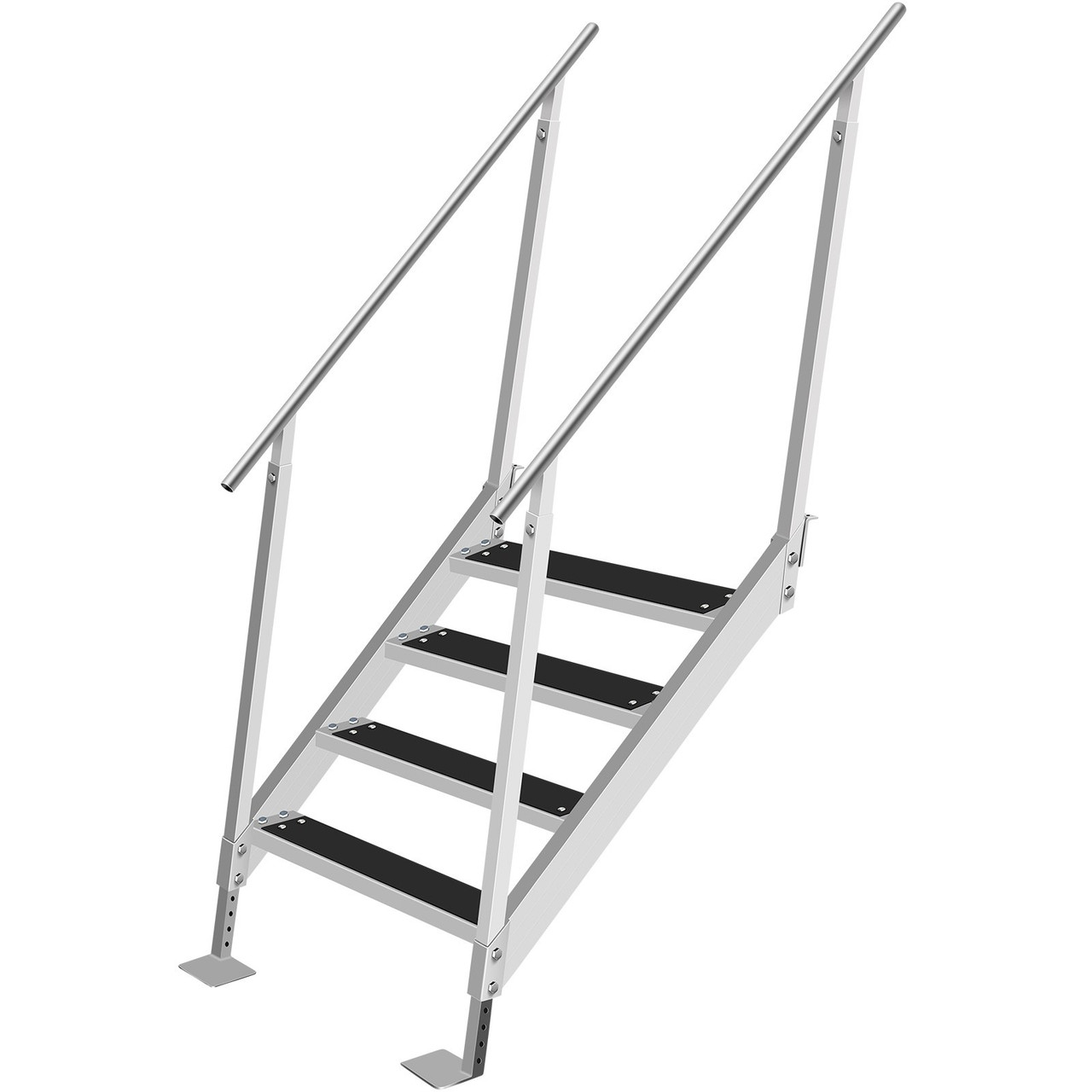 Dock Ladder with Rubber Mat, Dock Steps 30"-39" Adjustable Height, Dock Stairs Aluminum 4 Step, Each Step 22" x 4", 500Lbs Load, for Lake, Marine Boarding, Pool