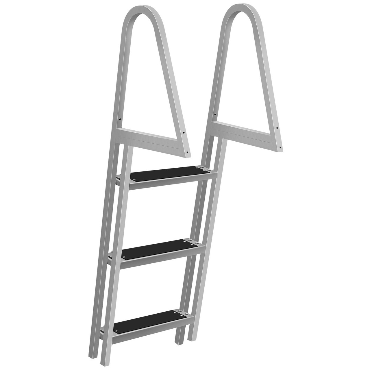 Removable Dock Ladder with Rubber Mat, Pontoon Boat Ladder with Mounting Hardware, Swim Ladder Aluminum 3 Step, Each Step 16" x 4", 350Lbs Load, for Lake, Marine Boarding, Pool