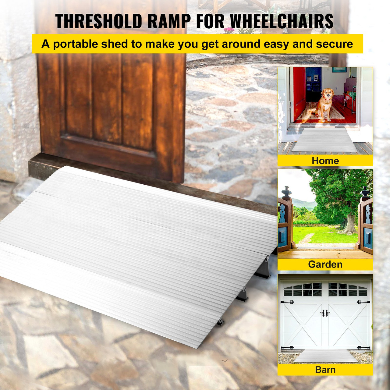 Door Threshold Ramp, 4" Rise Door Ramp for Wheelchairs, Aluminum Threshold Ramp for Doorways Rated 800 lbs Load Capacity, Adjustable Threshold Ramp for Wheelchairs, Scooters, and Power Chairs