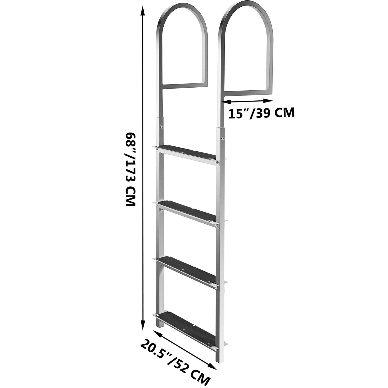 Dock Ladder with Rubber Mat, Pontoon Boat Ladder Aluminum 4 Step, Each Step 18" x 4", Swim Ladder 330Lbs Load, for Lake, Marine Boarding, Pool