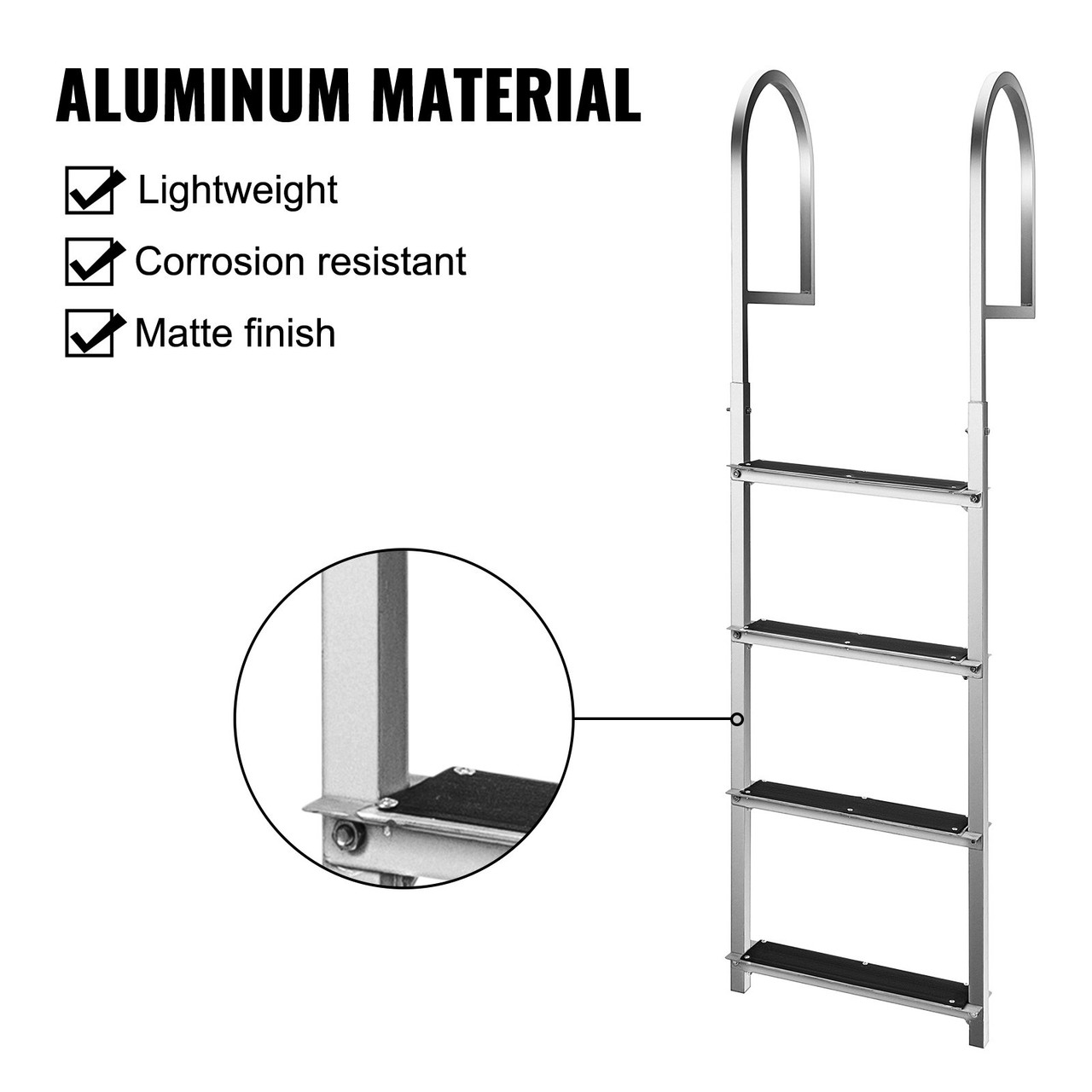 Dock Ladder with Rubber Mat, Pontoon Boat Ladder Aluminum 4 Step, Each Step 18" x 4", Swim Ladder 330Lbs Load, for Lake, Marine Boarding, Pool