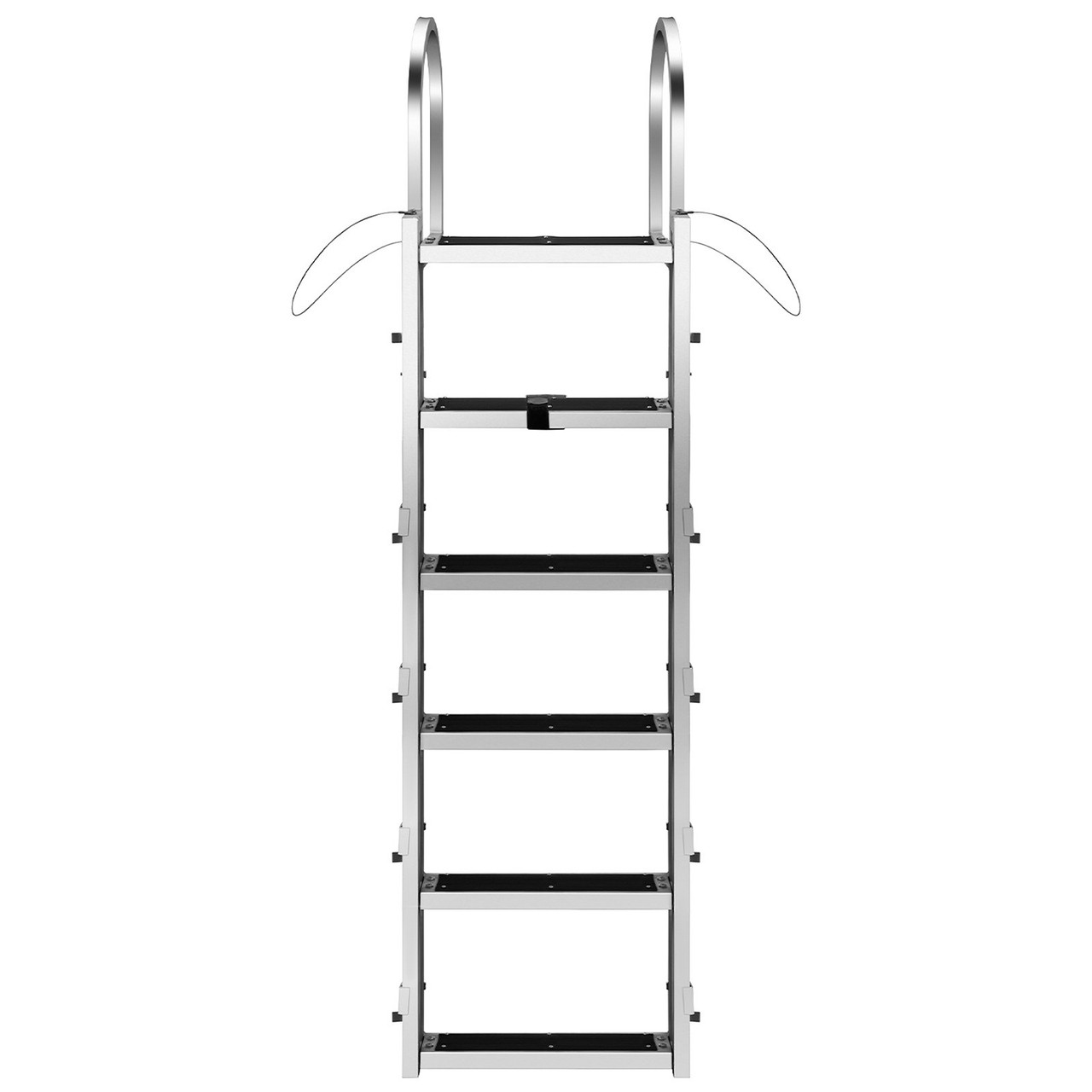 Retractable Dock Ladder with Rubber Mat, Pontoon Boat Ladder 41"-88.5" Adjustable Height, Swim Ladder Aluminum 6 Step, Each Step 20.5" x 4", 350Lbs Load, for Lake, Marine Boarding, Pool