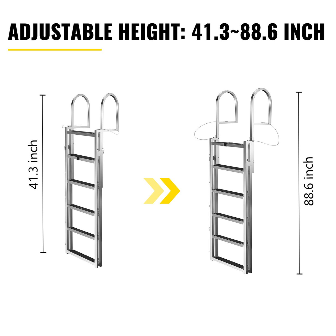 Retractable Dock Ladder with Rubber Mat, Pontoon Boat Ladder 41"-88.5" Adjustable Height, Swim Ladder Aluminum 6 Step, Each Step 20.5" x 4", 350Lbs Load, for Lake, Marine Boarding, Pool