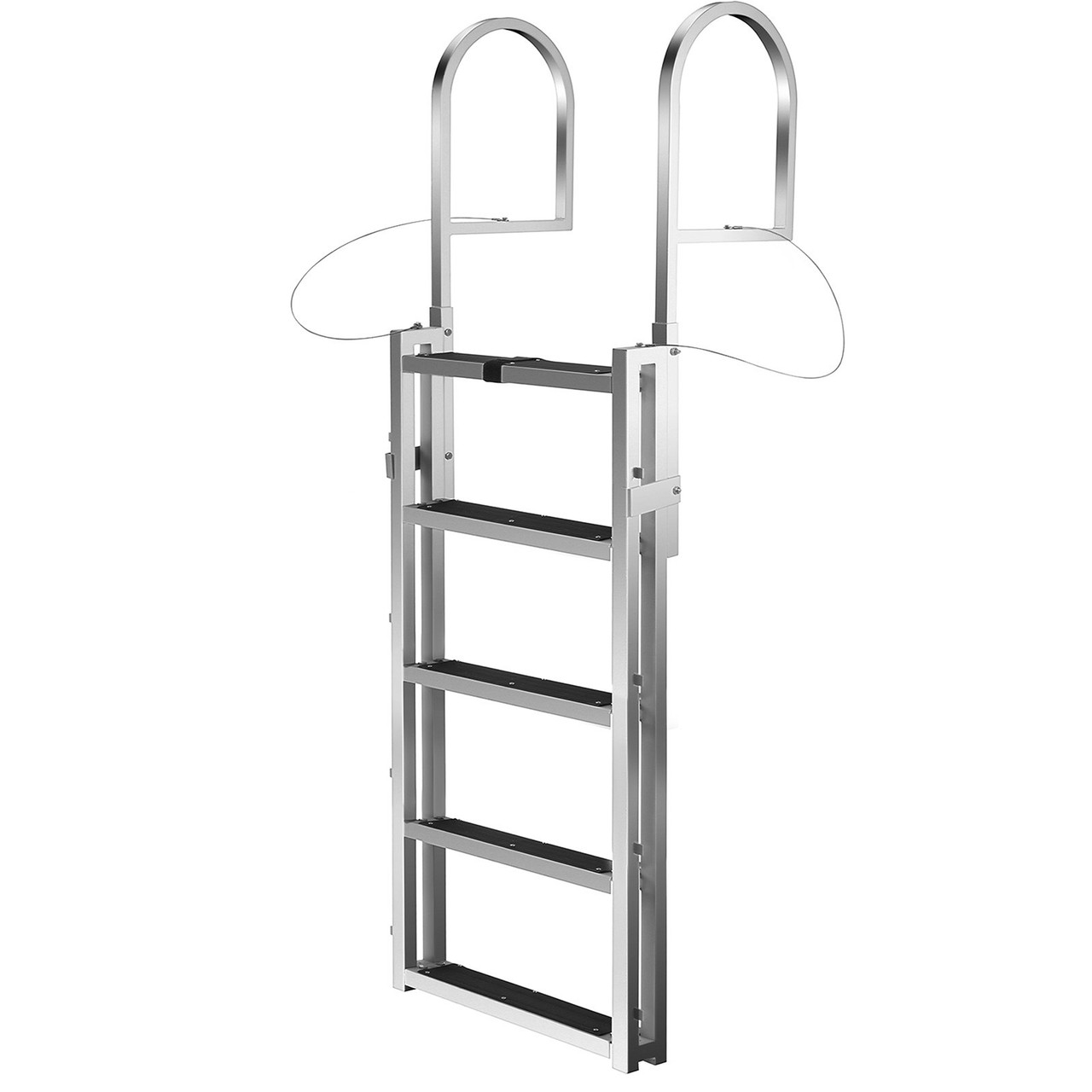 Retractable Dock Ladder with Rubber Mat, Pontoon Boat Ladder 41"-77" Adjustable Height, Swim Ladder Aluminum 5 Step, Each Step 20.5" x 4", 350Lbs Load, for Lake, Marine Boarding, Pool