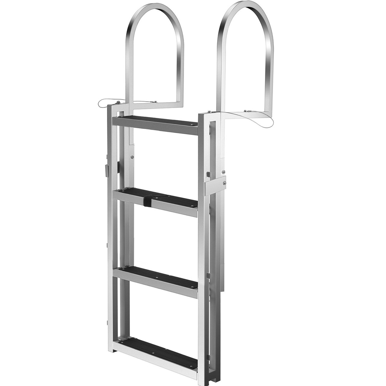 Retractable Dock Ladder with Rubber Mat, Pontoon Boat Ladder 41"-65" Adjustable Height, Swim Ladder Aluminum 4 Step, Each Step 20.5" x 4", 350Lbs Load, for Lake, Marine Boarding, Pool