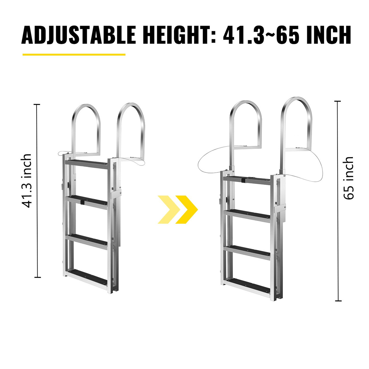 Retractable Dock Ladder with Rubber Mat, Pontoon Boat Ladder 41"-65" Adjustable Height, Swim Ladder Aluminum 4 Step, Each Step 20.5" x 4", 350Lbs Load, for Lake, Marine Boarding, Pool