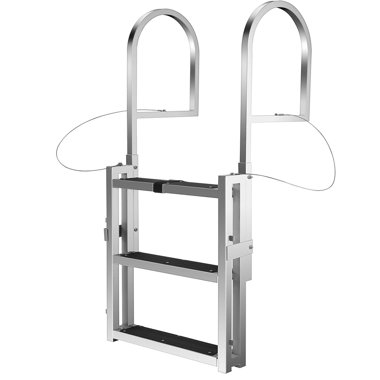 Retractable Dock Ladder with Rubber Mat, Pontoon Boat Ladder 41"-53.1" Adjustable Height, Swim Ladder Aluminum 3 Step, Each Step 20.5" x 4", 330Lbs Load, for Lake, Marine Boarding, Pool