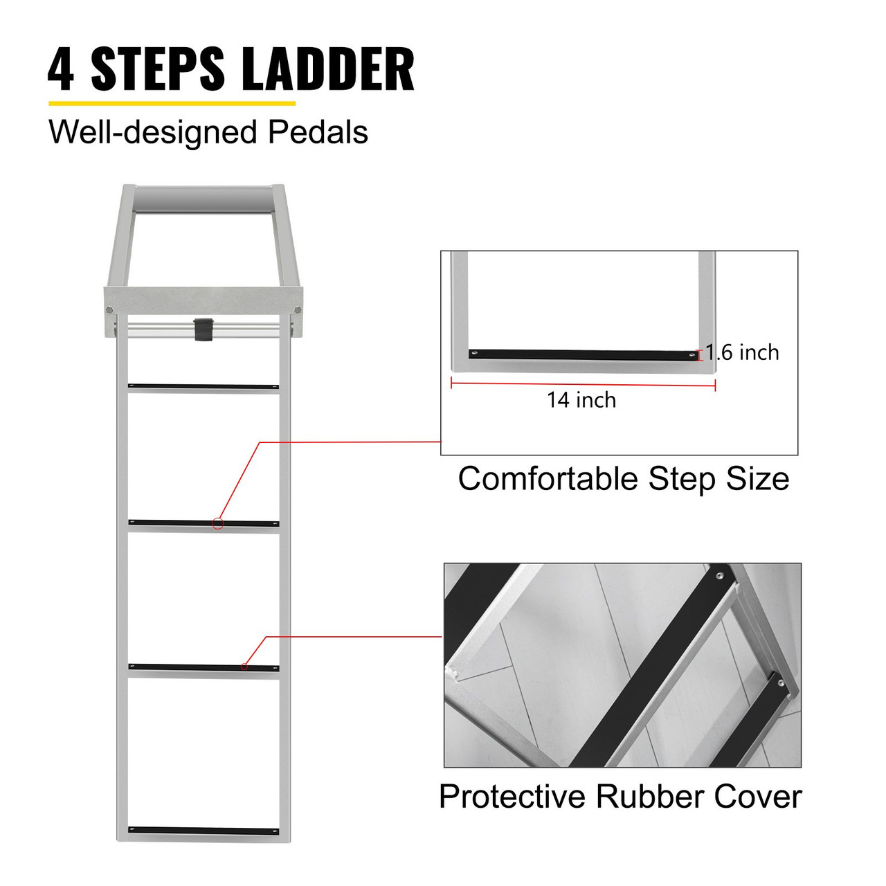 Aluminum Dock Ladder Boat Dock Ladder, 4 Steps, Pontoon Boat Ladder, Dock Stairs